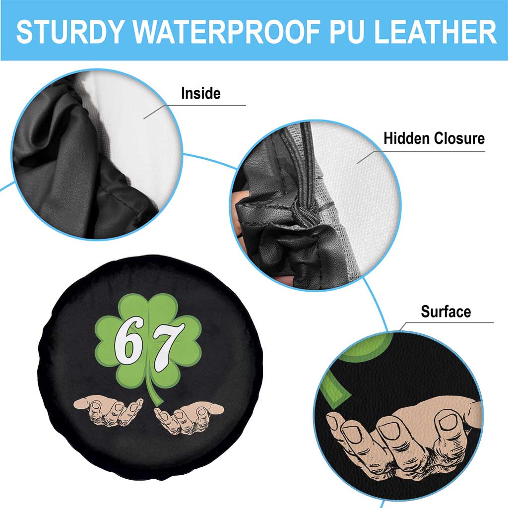 67 St Patricks Day Spare Tire Cover Six Seven Meme Shamrock Hand Gesture