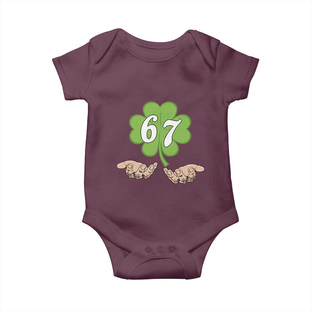 67 St Patricks Day Baby Onesie Six Seven Meme Shamrock Hand Gesture