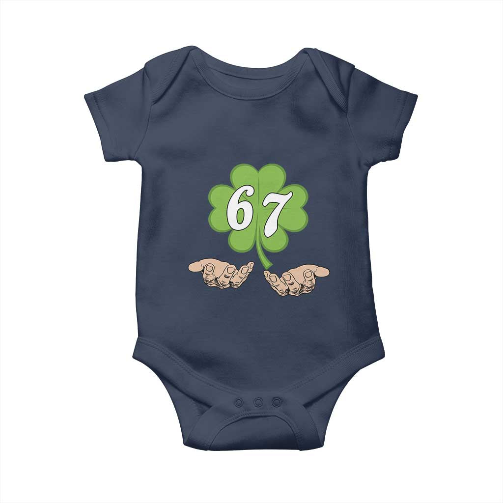 67 St Patricks Day Baby Onesie Six Seven Meme Shamrock Hand Gesture