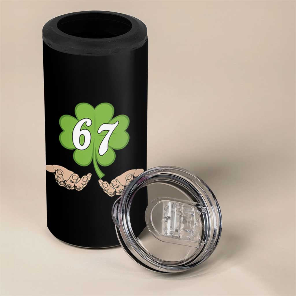 67 St Patricks Day 4 in 1 Can Cooler Tumbler Six Seven Meme Shamrock Hand Gesture
