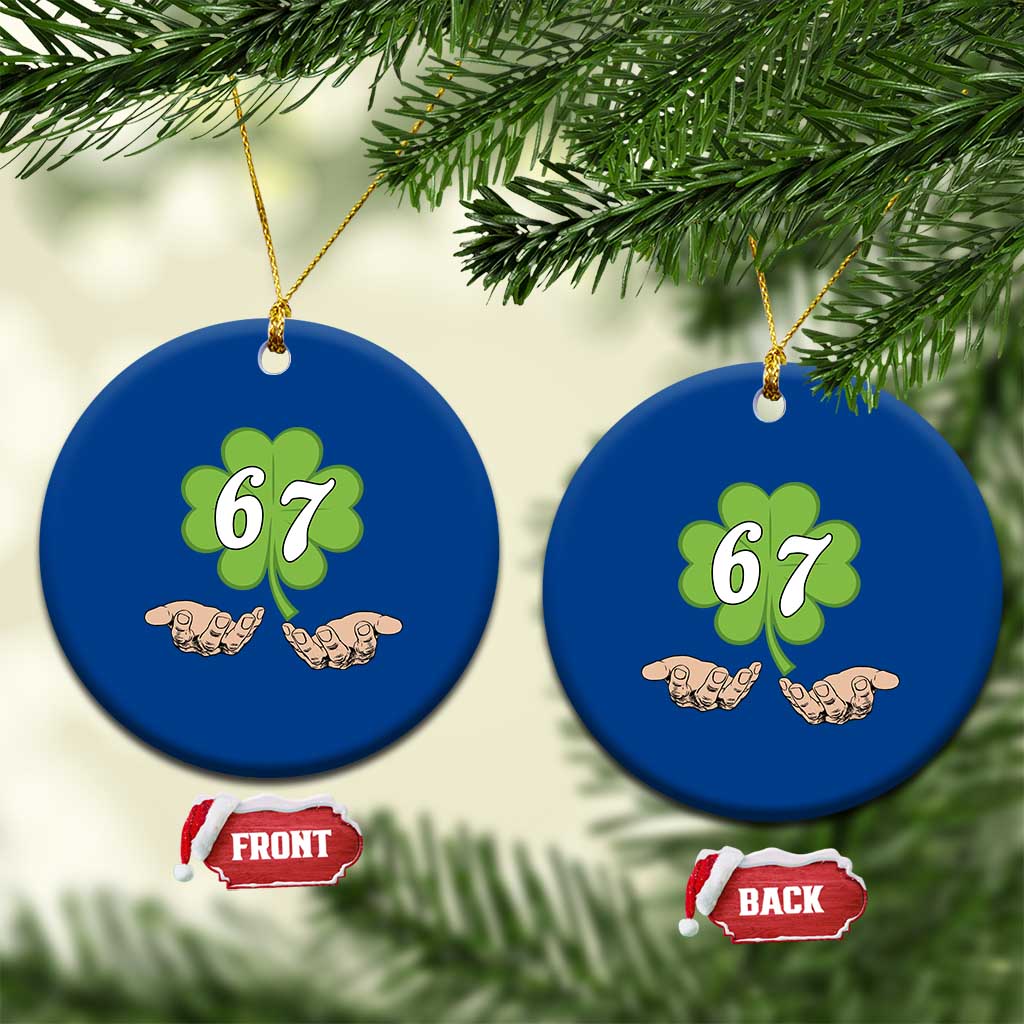 67 St Patricks Day Ceramic Ornament Six Seven Meme Shamrock Hand Gesture