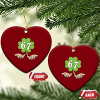 67 St Patricks Day Ceramic Ornament Six Seven Meme Shamrock Hand Gesture