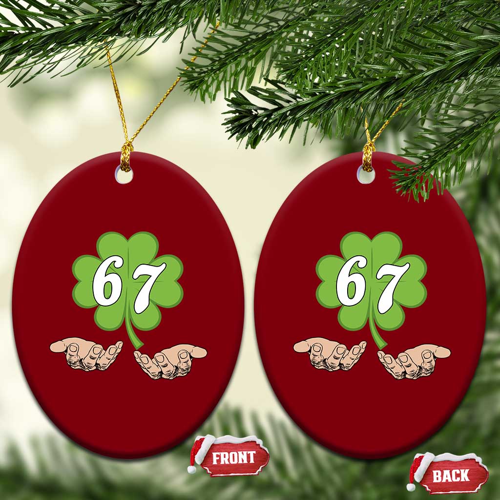 67 St Patricks Day Ceramic Ornament Six Seven Meme Shamrock Hand Gesture