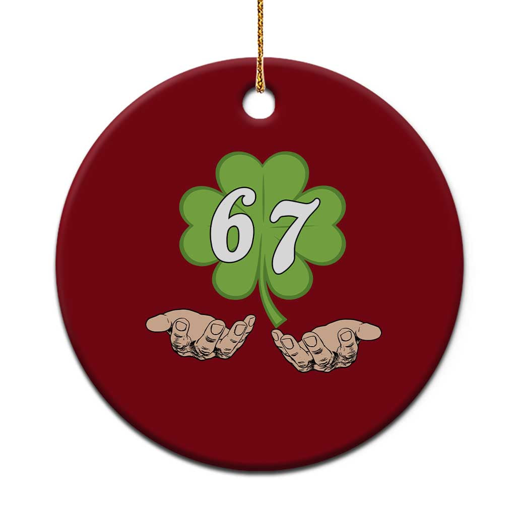 67 St Patricks Day Ceramic Ornament Six Seven Meme Shamrock Hand Gesture