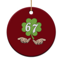 67 St Patricks Day Ceramic Ornament Six Seven Meme Shamrock Hand Gesture