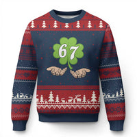 67 St Patricks Day Ugly Christmas Sweater Six Seven Meme Shamrock Hand Gesture