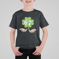 67 St Patricks Day T Shirt For Kid Six Seven Meme Shamrock Hand Gesture