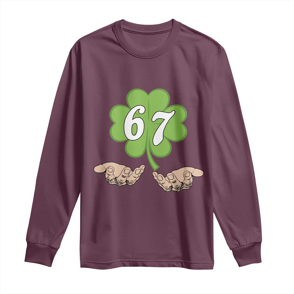 67 St Patricks Day Long Sleeve Shirt Six Seven Meme Shamrock Hand Gesture