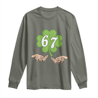 67 St Patricks Day Long Sleeve Shirt Six Seven Meme Shamrock Hand Gesture