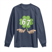 67 St Patricks Day Long Sleeve Shirt Six Seven Meme Shamrock Hand Gesture