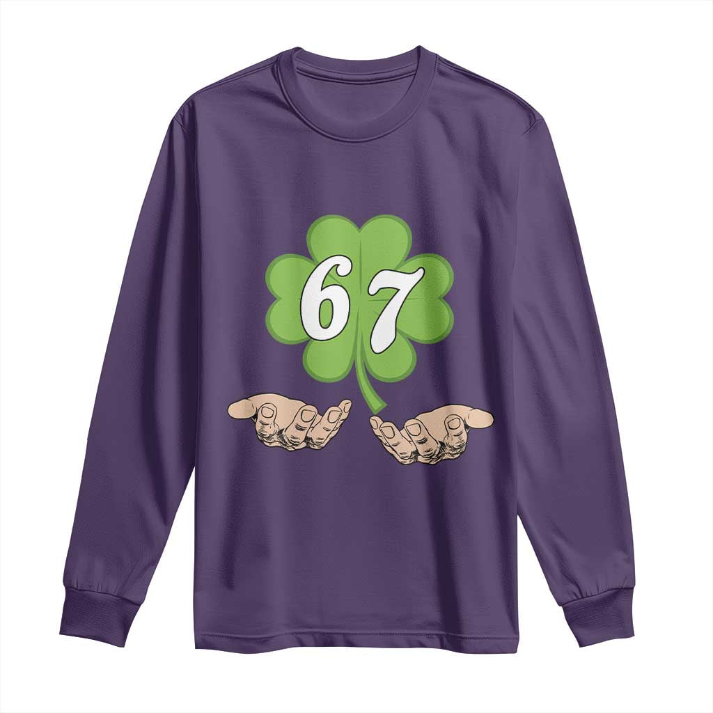 67 St Patricks Day Long Sleeve Shirt Six Seven Meme Shamrock Hand Gesture