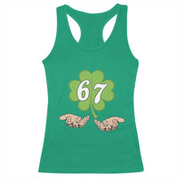 67 St Patricks Day Racerback Tank Top Six Seven Meme Shamrock Hand Gesture