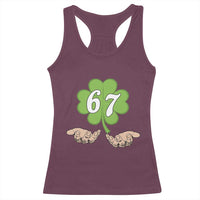 67 St Patricks Day Racerback Tank Top Six Seven Meme Shamrock Hand Gesture