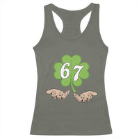 67 St Patricks Day Racerback Tank Top Six Seven Meme Shamrock Hand Gesture