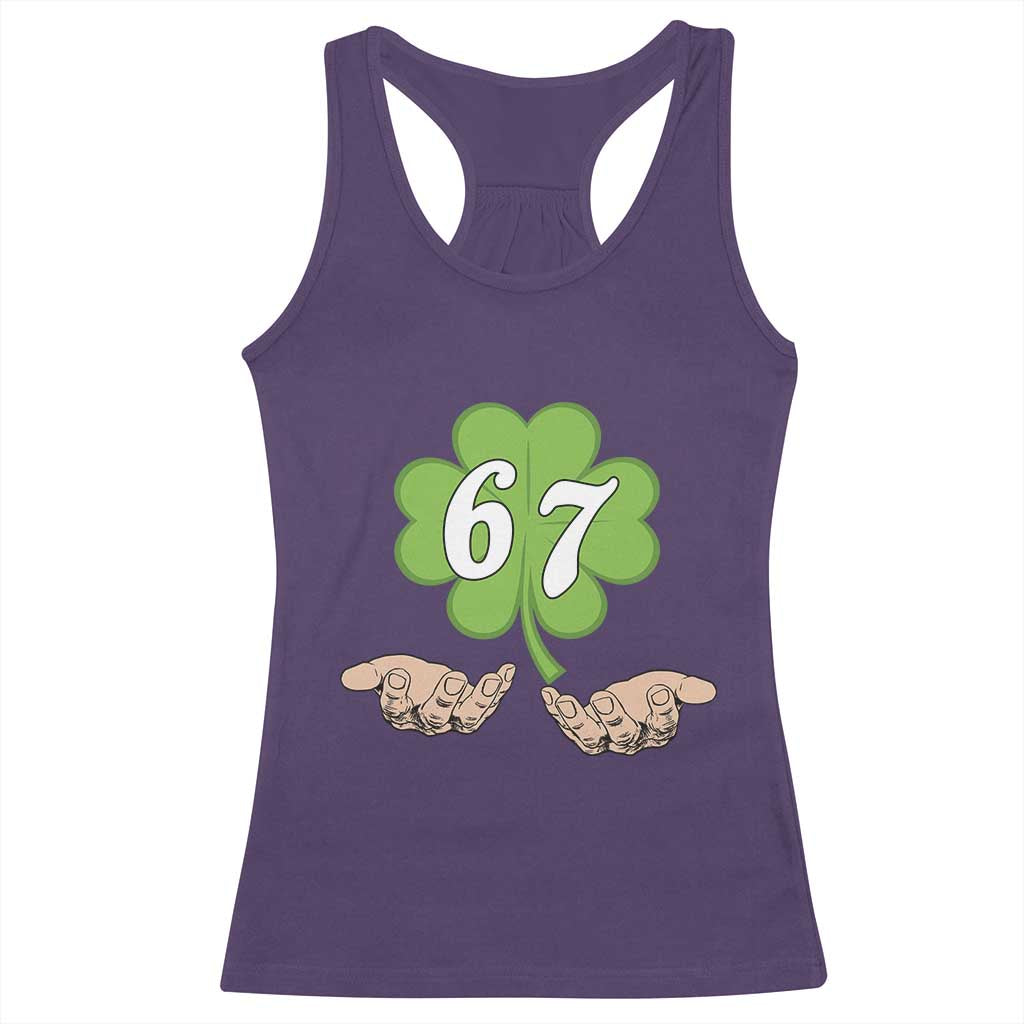 67 St Patricks Day Racerback Tank Top Six Seven Meme Shamrock Hand Gesture