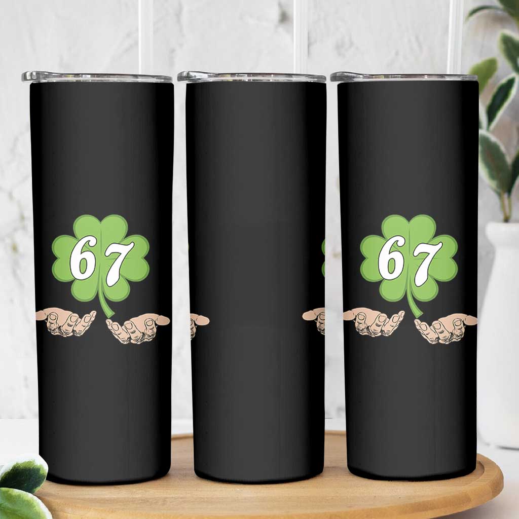 67 St Patricks Day Skinny Tumbler Six Seven Meme Shamrock Hand Gesture