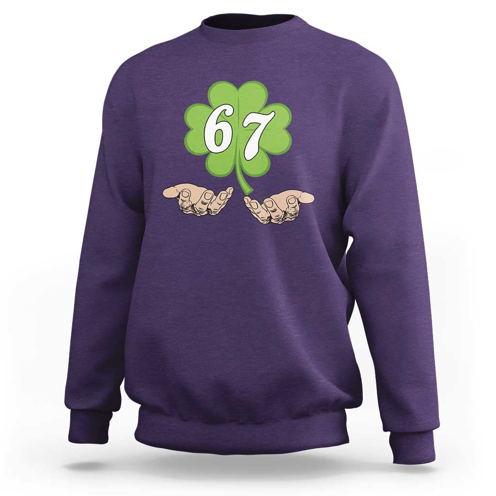 67 St Patricks Day Sweatshirt Six Seven Meme Shamrock Hand Gesture