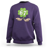 67 St Patricks Day Sweatshirt Six Seven Meme Shamrock Hand Gesture
