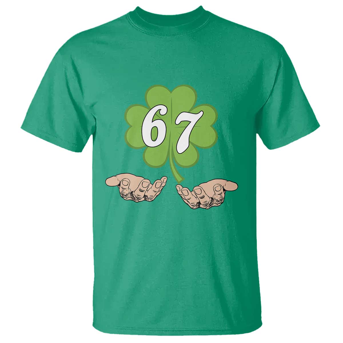 67 St Patricks Day T Shirt Six Seven Meme Shamrock Hand Gesture