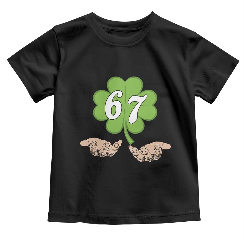 67 St Patricks Day Toddler T Shirt Six Seven Meme Shamrock Hand Gesture