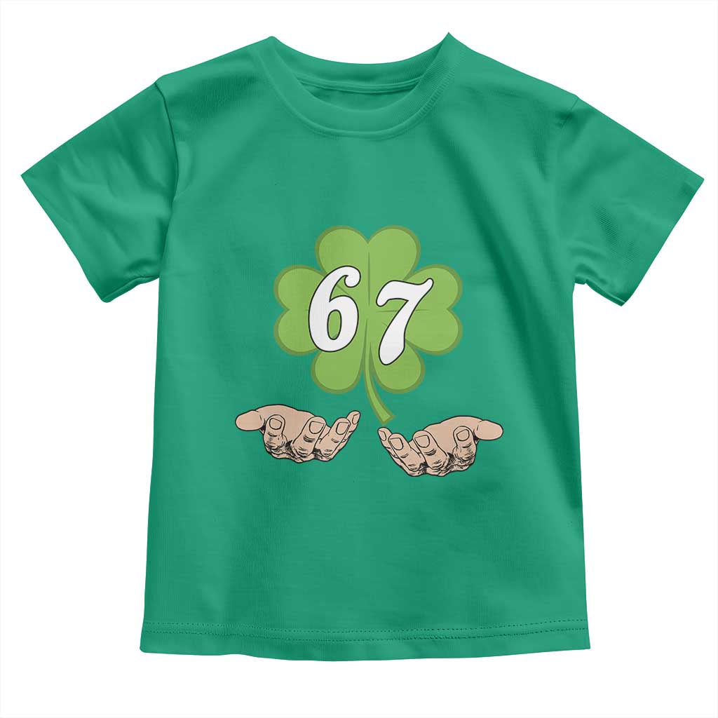 67 St Patricks Day Toddler T Shirt Six Seven Meme Shamrock Hand Gesture