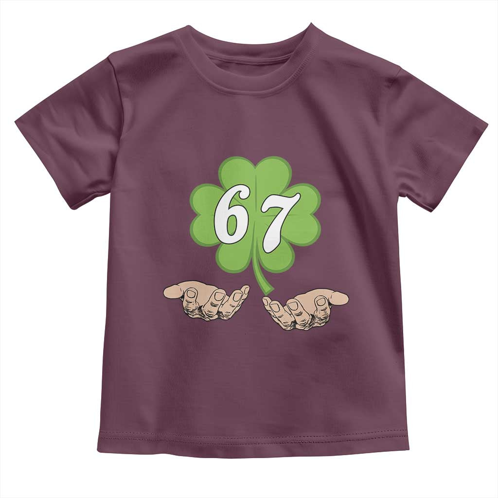 67 St Patricks Day Toddler T Shirt Six Seven Meme Shamrock Hand Gesture