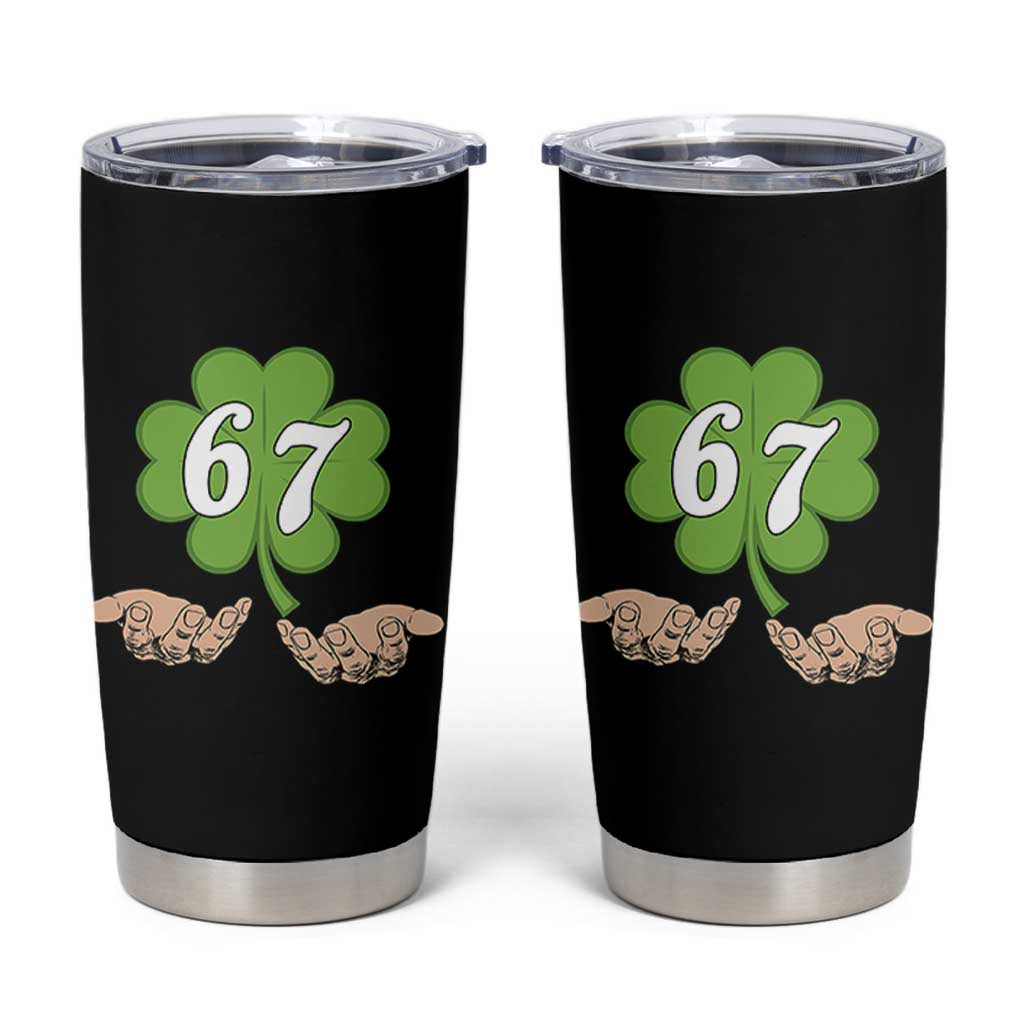 67 St Patricks Day Tumbler Cup Six Seven Meme Shamrock Hand Gesture