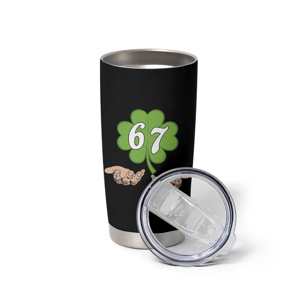 67 St Patricks Day Tumbler Cup Six Seven Meme Shamrock Hand Gesture