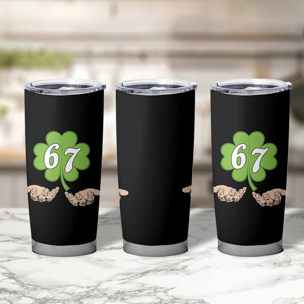 67 St Patricks Day Tumbler Cup Six Seven Meme Shamrock Hand Gesture