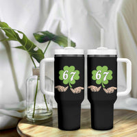67 St Patricks Day Tumbler With Handle Six Seven Meme Shamrock Hand Gesture