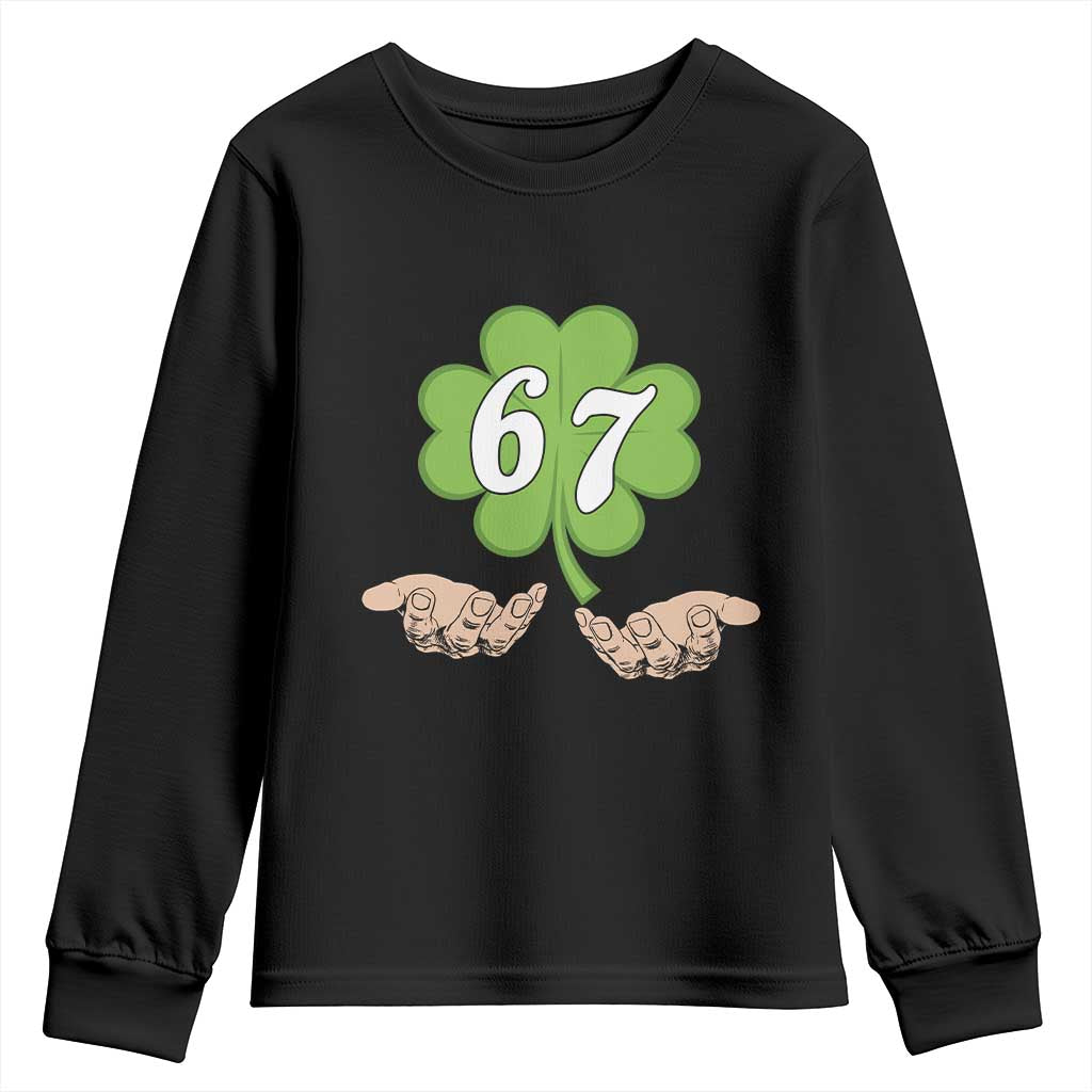 67 St Patricks Day Youth Sweatshirt Six Seven Meme Shamrock Hand Gesture