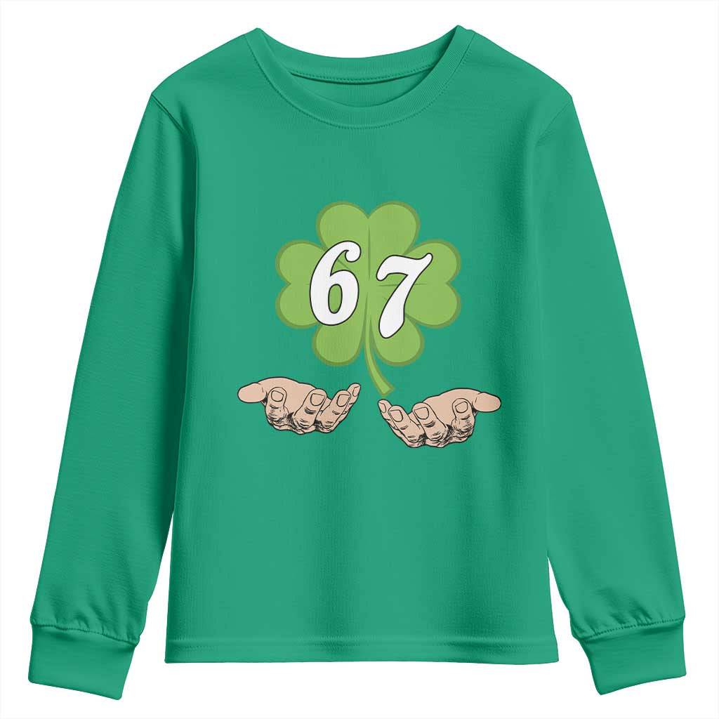67 St Patricks Day Youth Sweatshirt Six Seven Meme Shamrock Hand Gesture