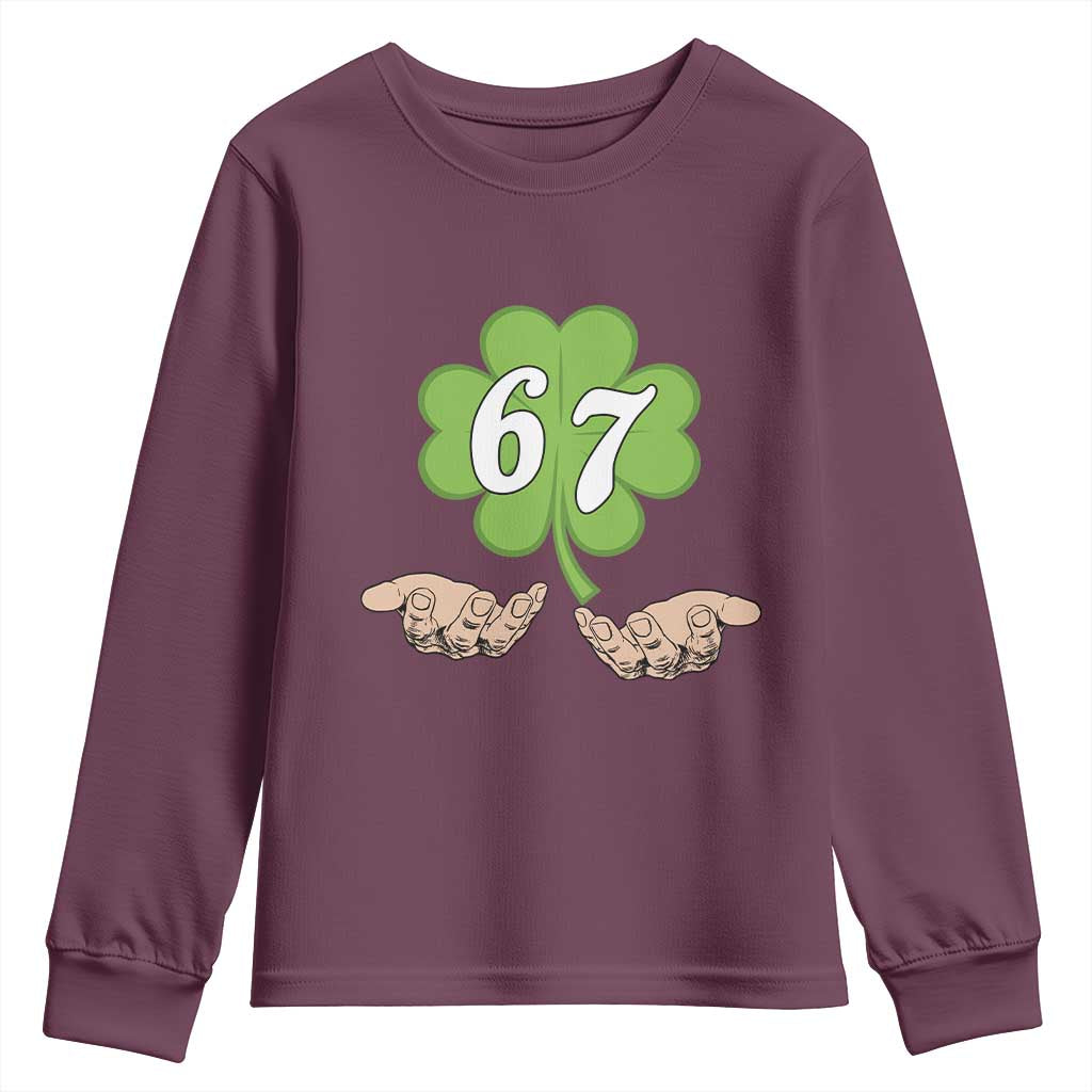 67 St Patricks Day Youth Sweatshirt Six Seven Meme Shamrock Hand Gesture