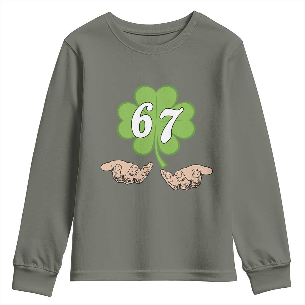 67 St Patricks Day Youth Sweatshirt Six Seven Meme Shamrock Hand Gesture