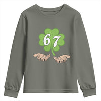67 St Patricks Day Youth Sweatshirt Six Seven Meme Shamrock Hand Gesture