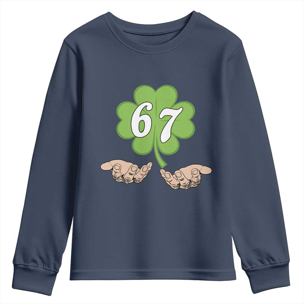 67 St Patricks Day Youth Sweatshirt Six Seven Meme Shamrock Hand Gesture