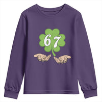 67 St Patricks Day Youth Sweatshirt Six Seven Meme Shamrock Hand Gesture