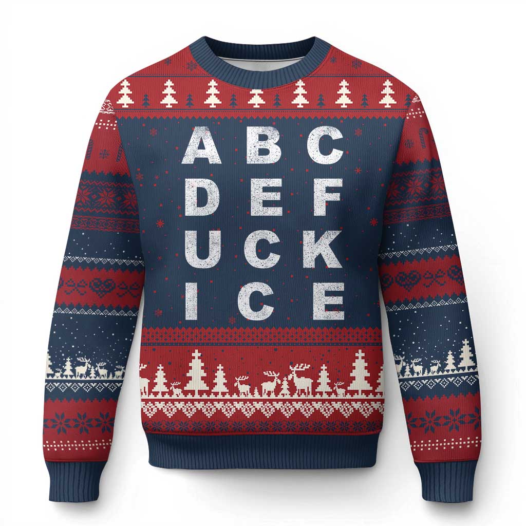 Funny Fuck Ice Protest Resistance Ugly Christmas Sweater Political Alphabet Graphic