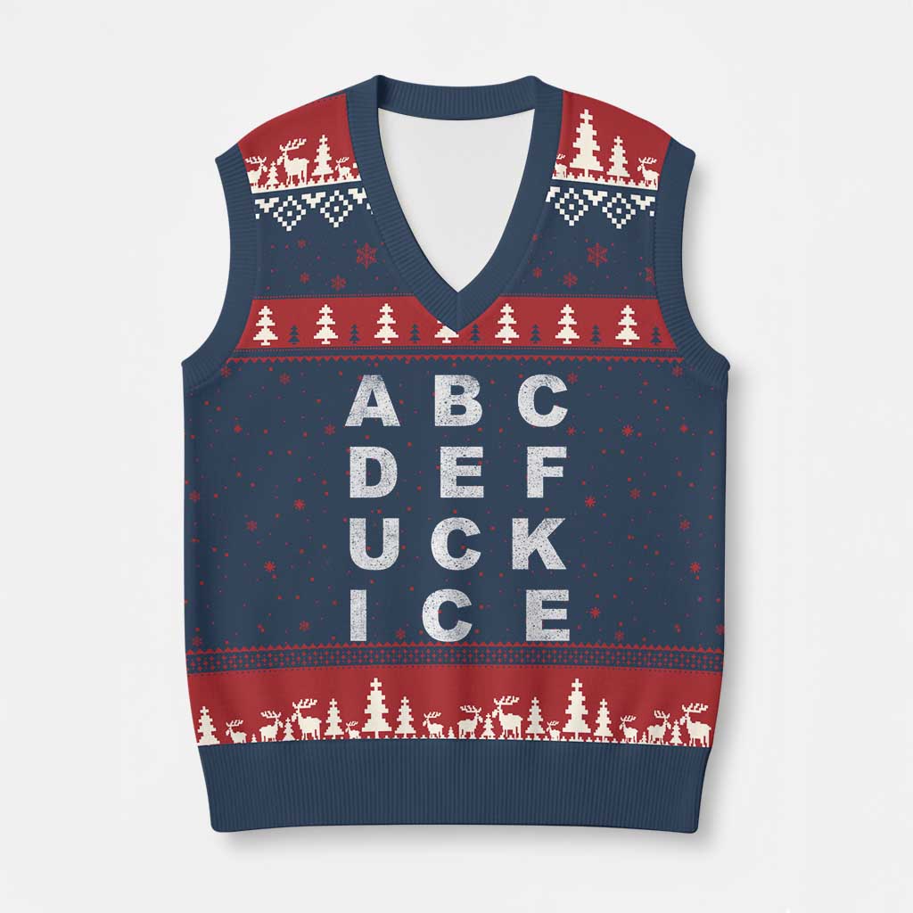 Funny Fuck Ice Protest Resistance V-Neck Knit Sweater Vest Political Alphabet Graphic