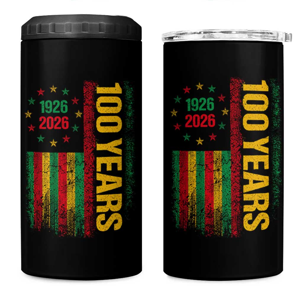 100 Years Of Black History Month 4 in 1 Can Cooler Tumbler African American Centennial Milestone American Flag