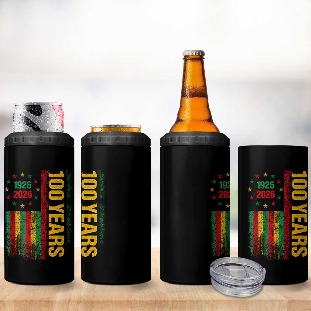 100 Years Of Black History Month 4 in 1 Can Cooler Tumbler African American Centennial Milestone American Flag