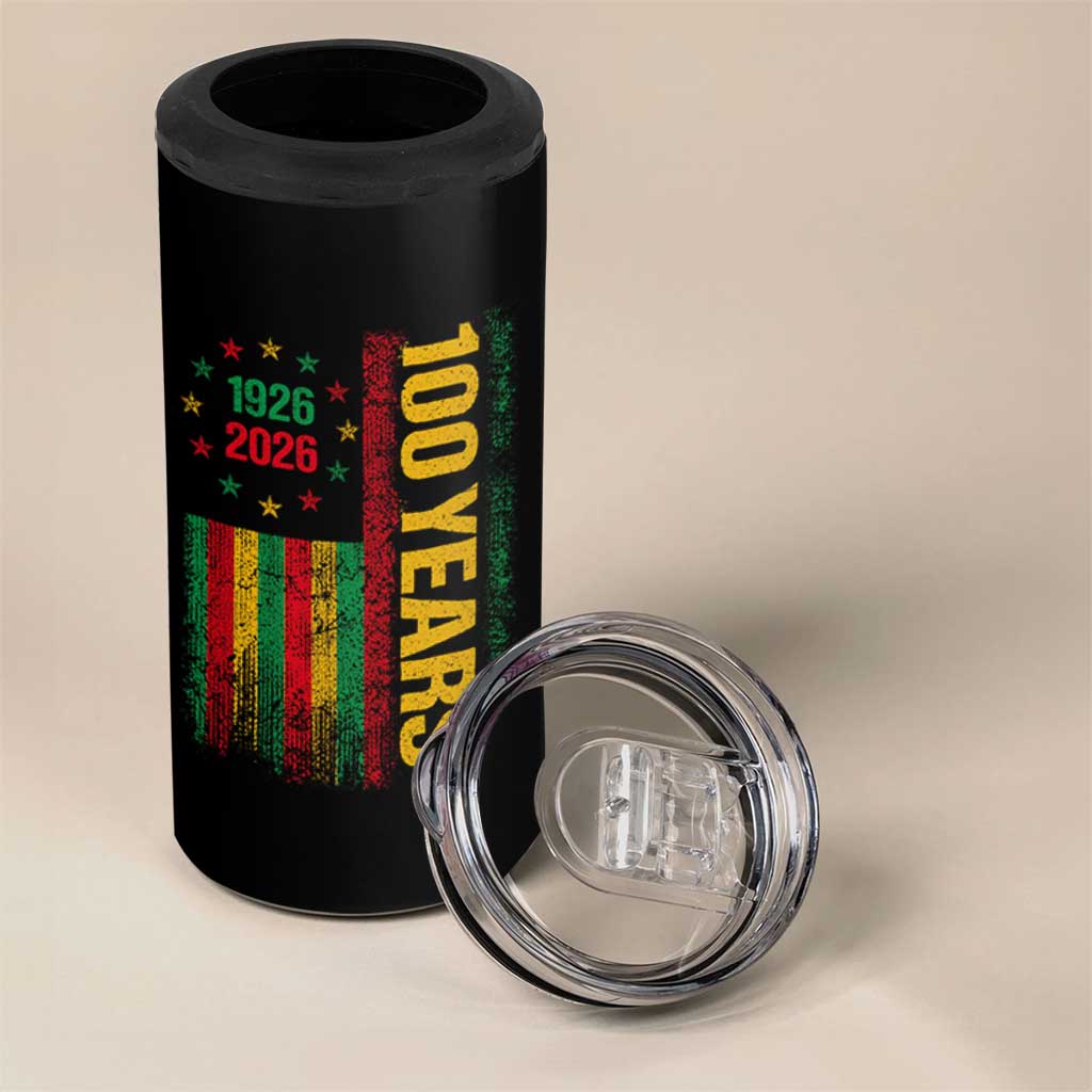 100 Years Of Black History Month 4 in 1 Can Cooler Tumbler African American Centennial Milestone American Flag