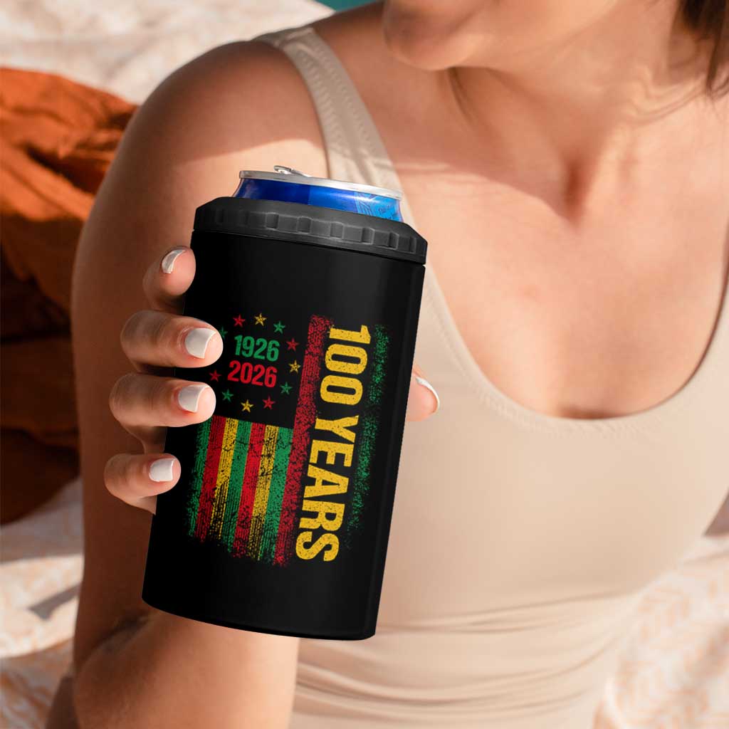 100 Years Of Black History Month 4 in 1 Can Cooler Tumbler African American Centennial Milestone American Flag