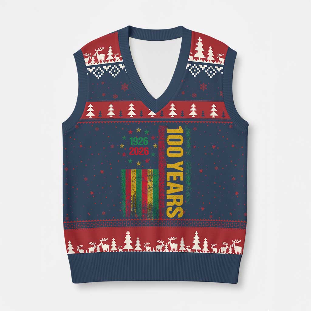 100 Years Of Black History Month V-Neck Knit Sweater Vest African American Centennial Milestone American Flag