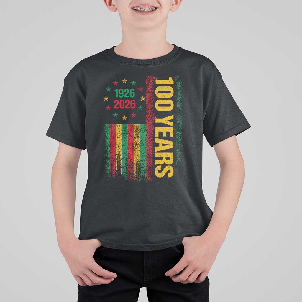 100 Years Of Black History Month T Shirt For Kid African American Centennial Milestone American Flag