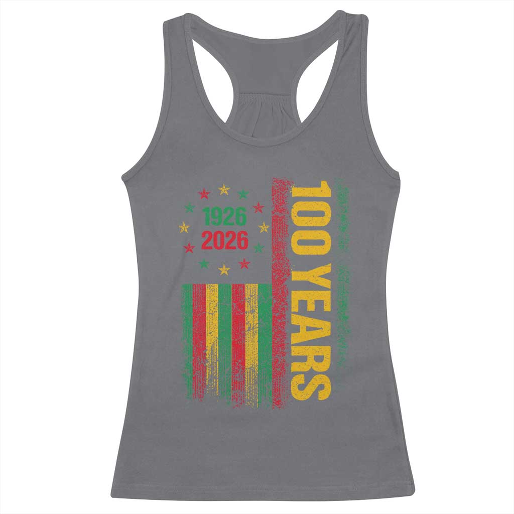 100 Years Of Black History Month Racerback Tank Top African American Centennial Milestone American Flag
