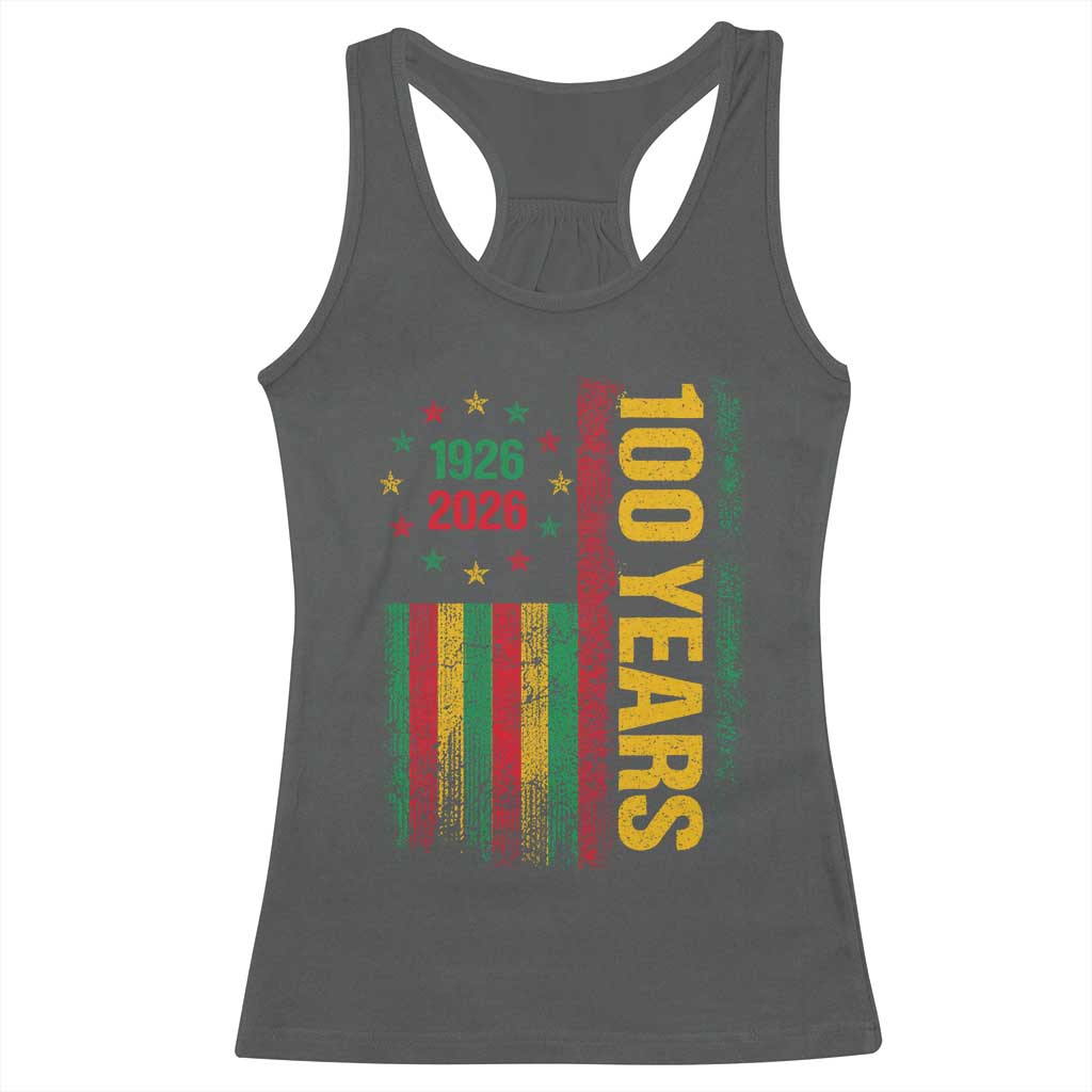 100 Years Of Black History Month Racerback Tank Top African American Centennial Milestone American Flag