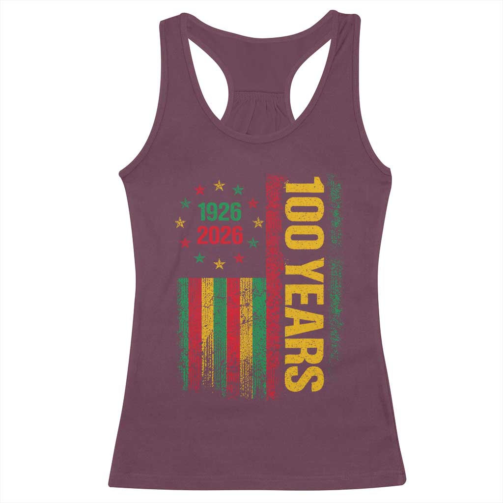100 Years Of Black History Month Racerback Tank Top African American Centennial Milestone American Flag