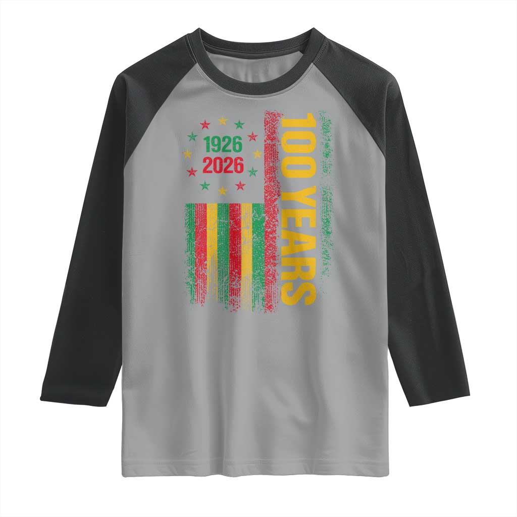 100 Years Of Black History Month Raglan Shirt African American Centennial Milestone American Flag