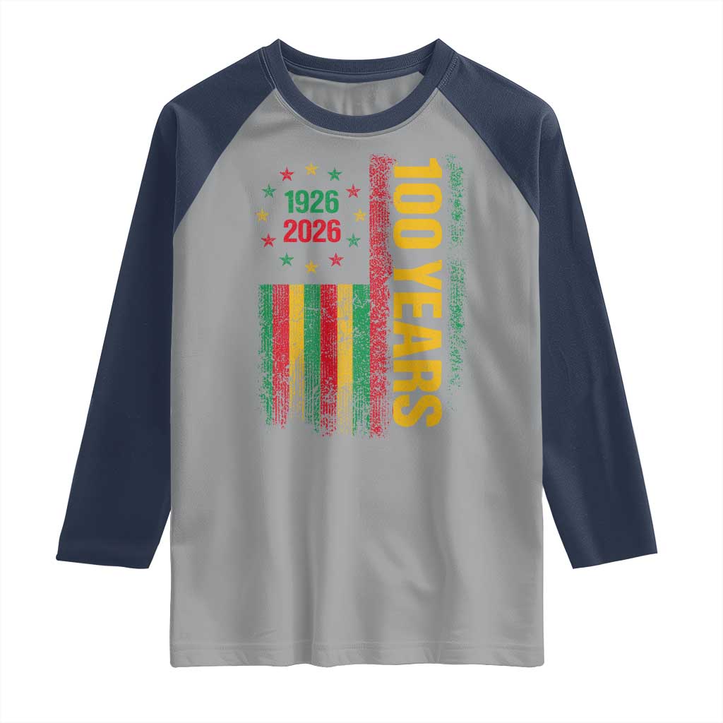 100 Years Of Black History Month Raglan Shirt African American Centennial Milestone American Flag